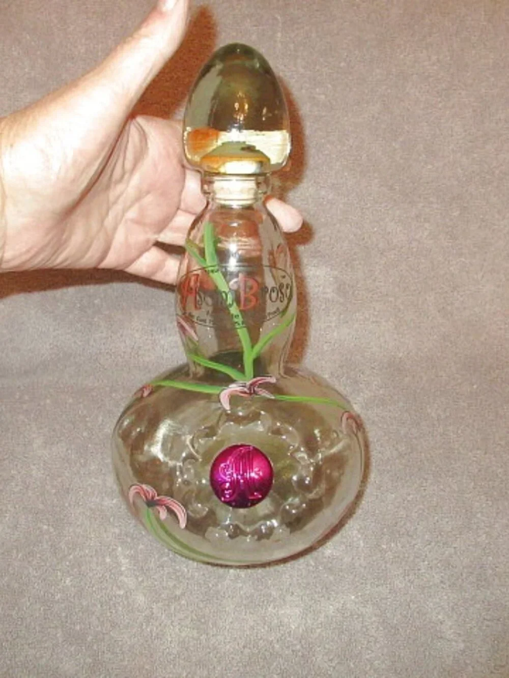 Vtg Asombroso Tequila Floral Decanter Hand Painted Glass Genie Bottle Limited Ed